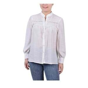 NY Collection Petite White Crochet Long Sleeve Blouse Size P/LUS New Tags